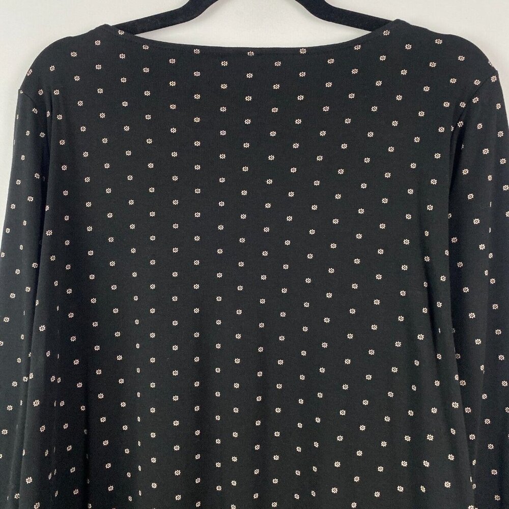 J Jill Black Ditsy Floral Bordered Hem Tunic Blouse Size XL Cotton Modal - Picture 7 of 10